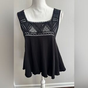 Free People Black Lace Accent Tank Top